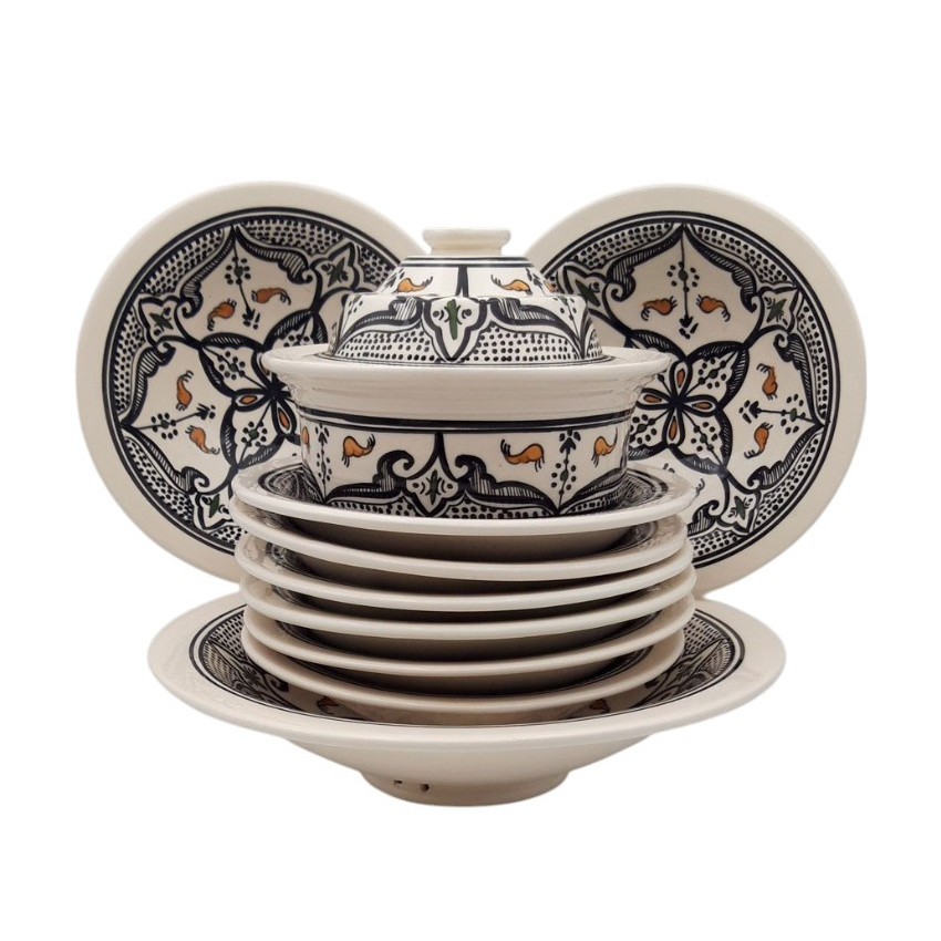 Service à couscous assiettes Tebsi Marocain noir - 8 pers