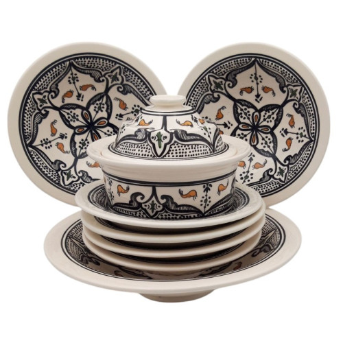 Service à couscous assiettes Tebsi Marocain noir - 6 pers