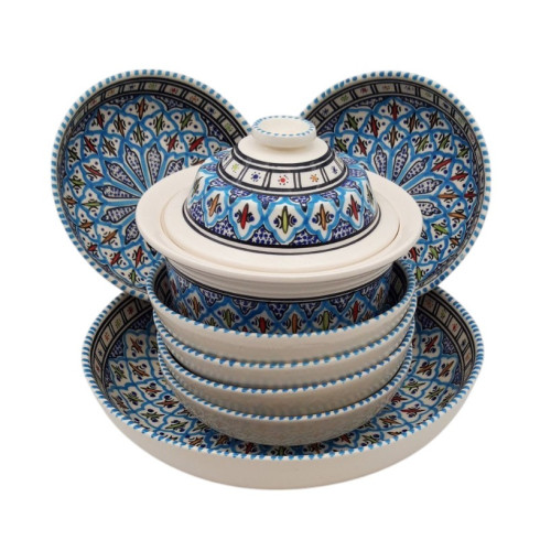 Service à couscous assiettes jattes Bakir turquoise - 6 pers