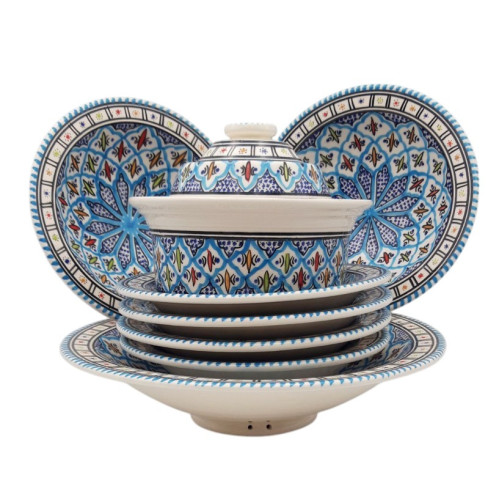 Service à couscous assiettes Tebsis Bakir turquoise - 6 pers