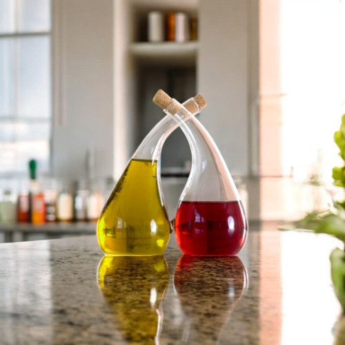 Bouteille duo d'huile et de vinaigre en verre