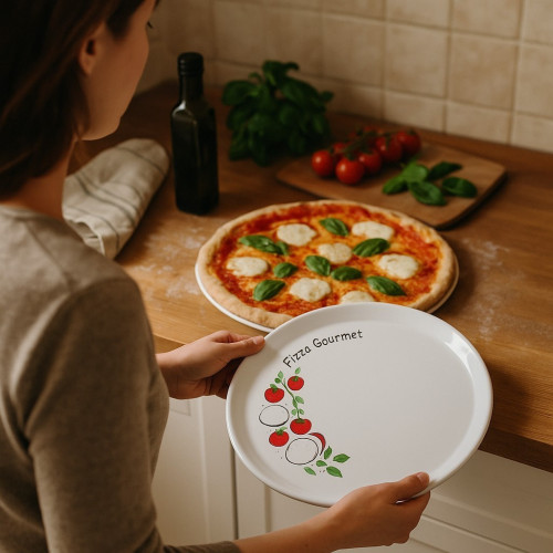 Assiette à pizza en opale blanche Pomoporo - D 33 cm