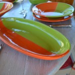 Plat ovale Kerouan orange et vert - L 40 cm