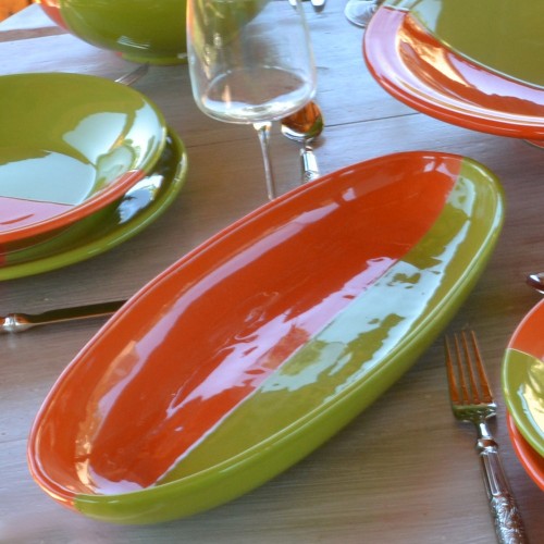 Plat ovale Kerouan orange et vert - L 40 cm
