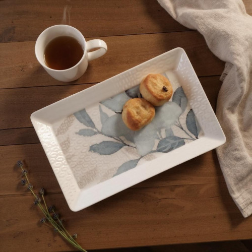 Assiette plate rectangle en porcelaine - 29.5*17*2.5 cm - Flora