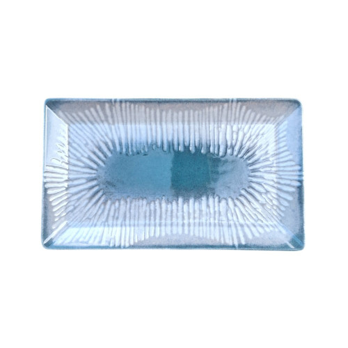Assiette plate rectangle en porcelaine - 29.5*17*2.5 cm - Relief Bleu