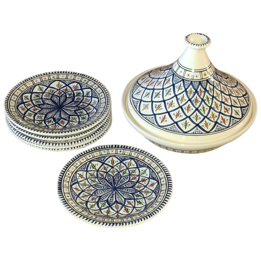 Service tajine assiettes plates Bakir Bleu - 6 pers
