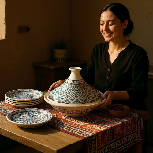 Service tajine assiettes plates Bakir Turquoise - 6 pers