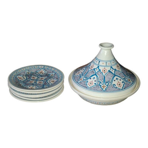 Service tajine assiettes plates Marocain Turquoise - 6 pers