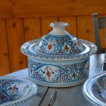 Service à couscous Marocain turquoise assiettes Tebsi - 6 pers