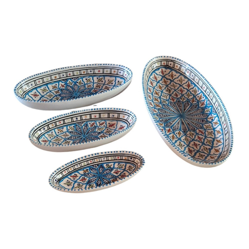 Lot 4 plats ovales céramique artisanale Bakir Turquoise