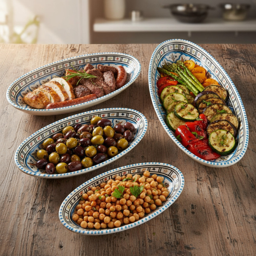 Lot 4 plats ovales céramique artisanale Bakir Turquoise