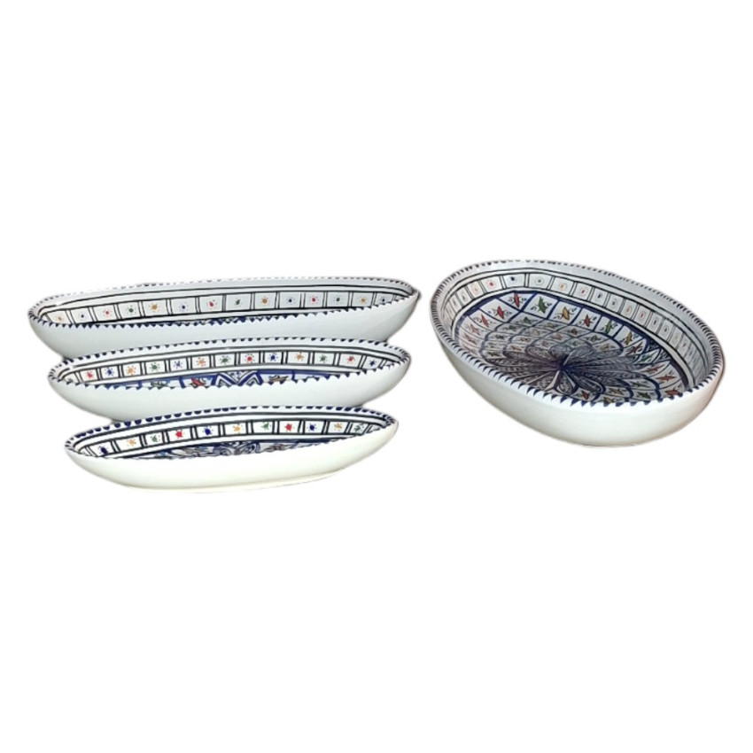 Lot 4 plats ovales céramique artisanale Bakir Bleu