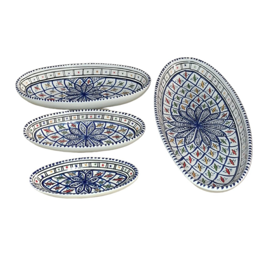 Lot 4 plats ovales céramique artisanale Bakir Bleu