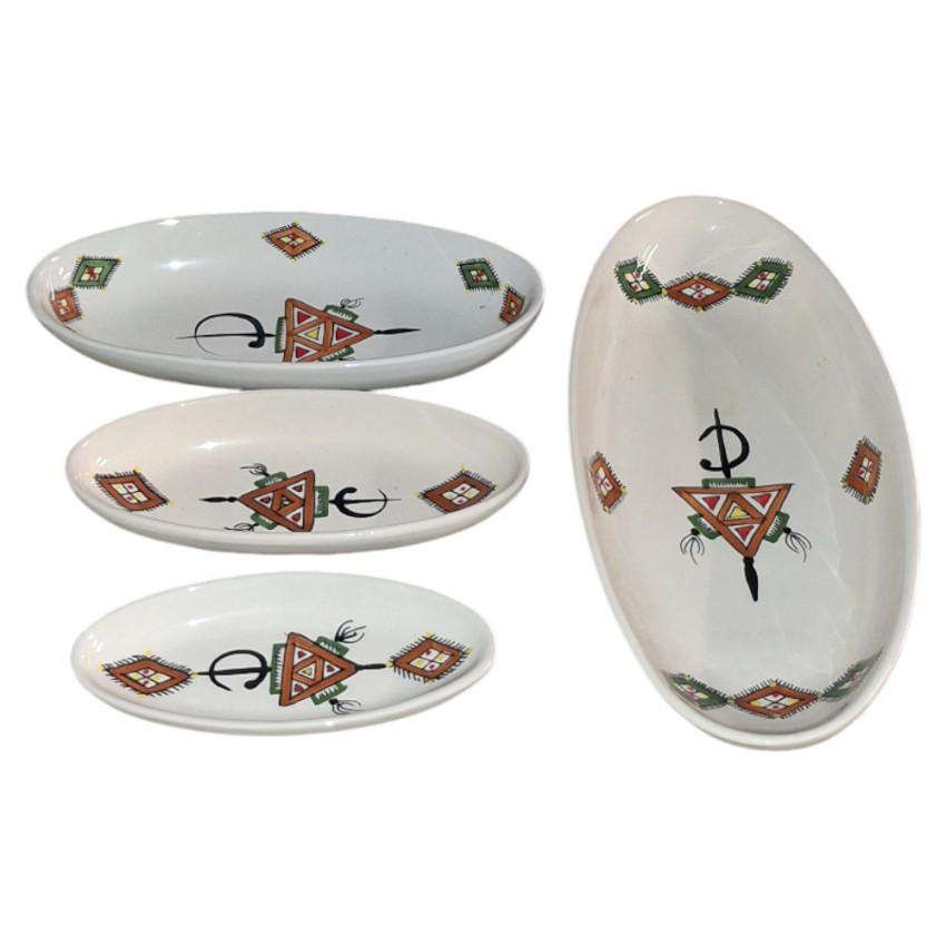 Lot 4 plats ovales en céramique artisanale Sahel Beige