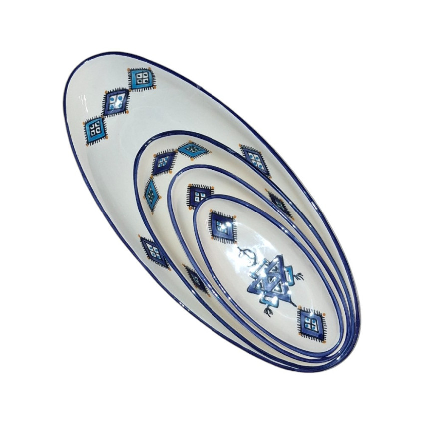 Lot de 4 plats de service ovales en céramique artisanale