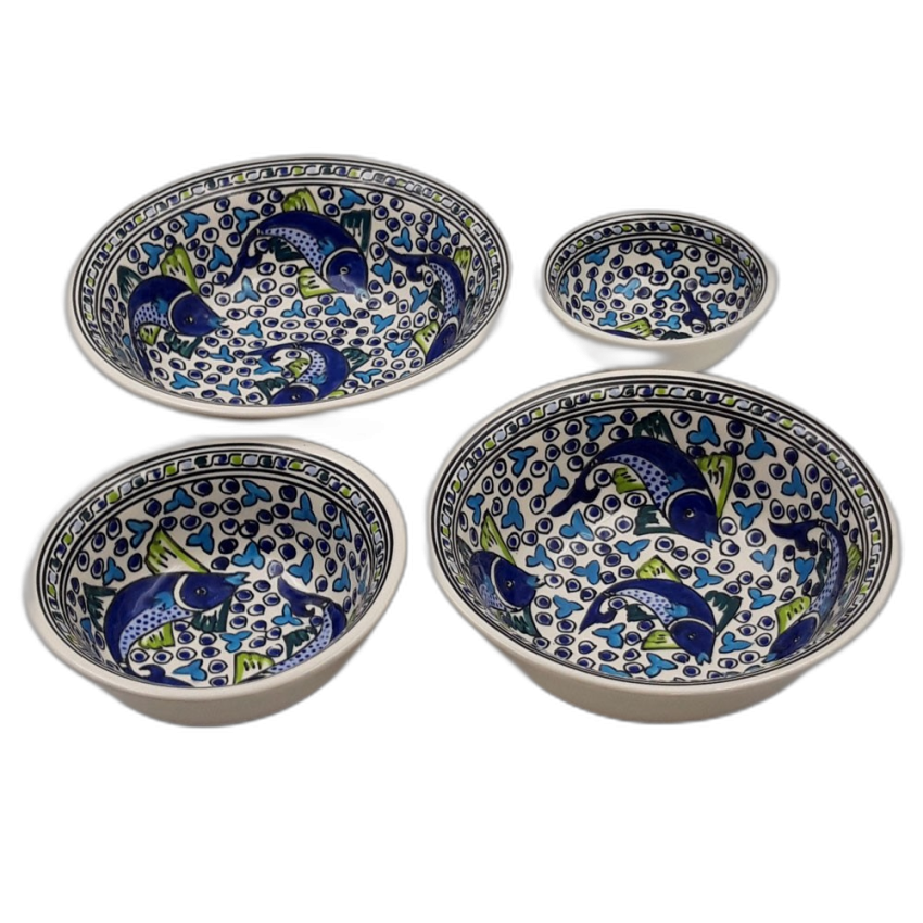 Lot de 4 saladiers artisanaux Poissons Bleus – Vaisselle fait main
