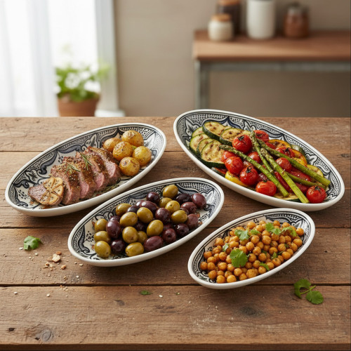 Lot 4 plats ovales céramique artisanale Marocain Noir