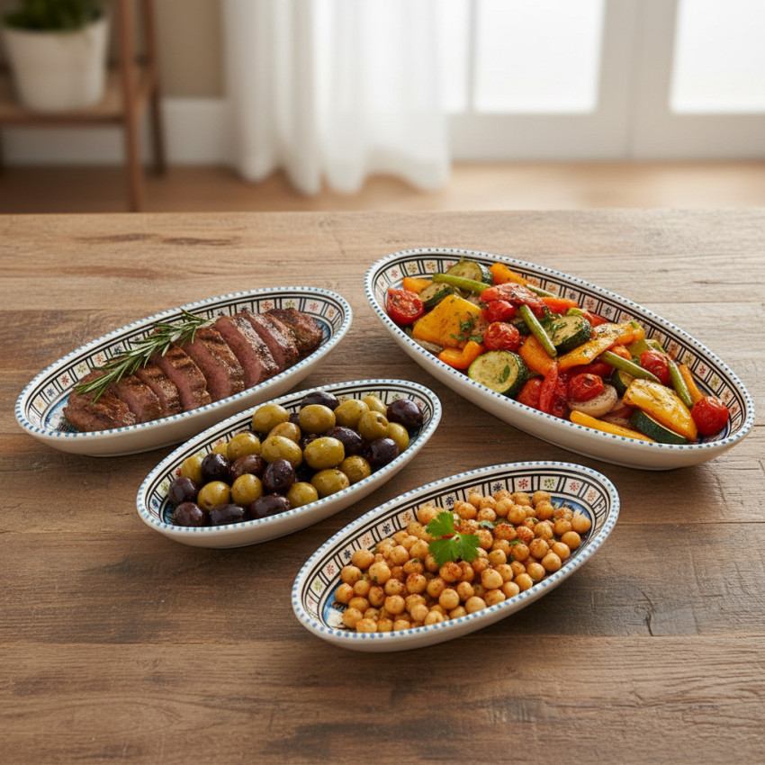 Lot 4 plats ovales céramique artisanale Bakir Royal