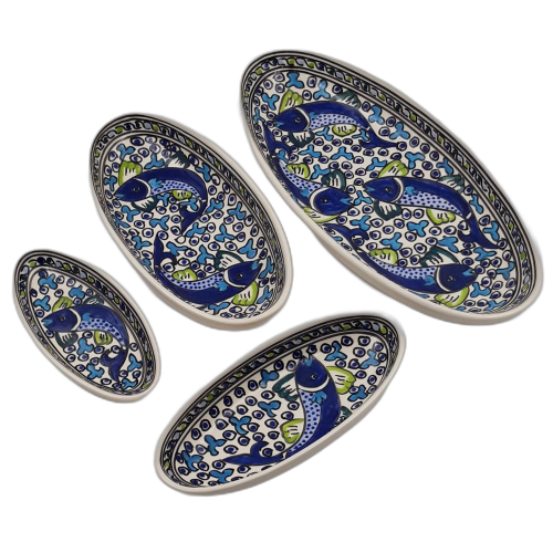 Lot de 4 plats ovales Poissons Bleus 2