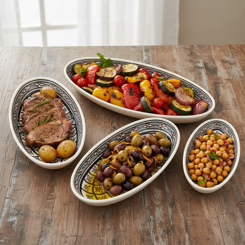 Lot 4 plats ovales céramique artisanale Bakir Gris