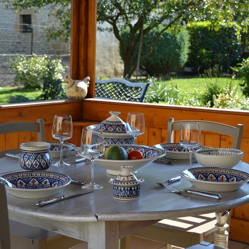 Service à couscous assiettes creuses Bakir bleu - 6 pers