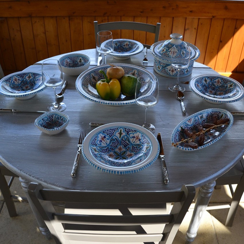 Plat octogonal Marocain turquoise Liseré - L 11 cm