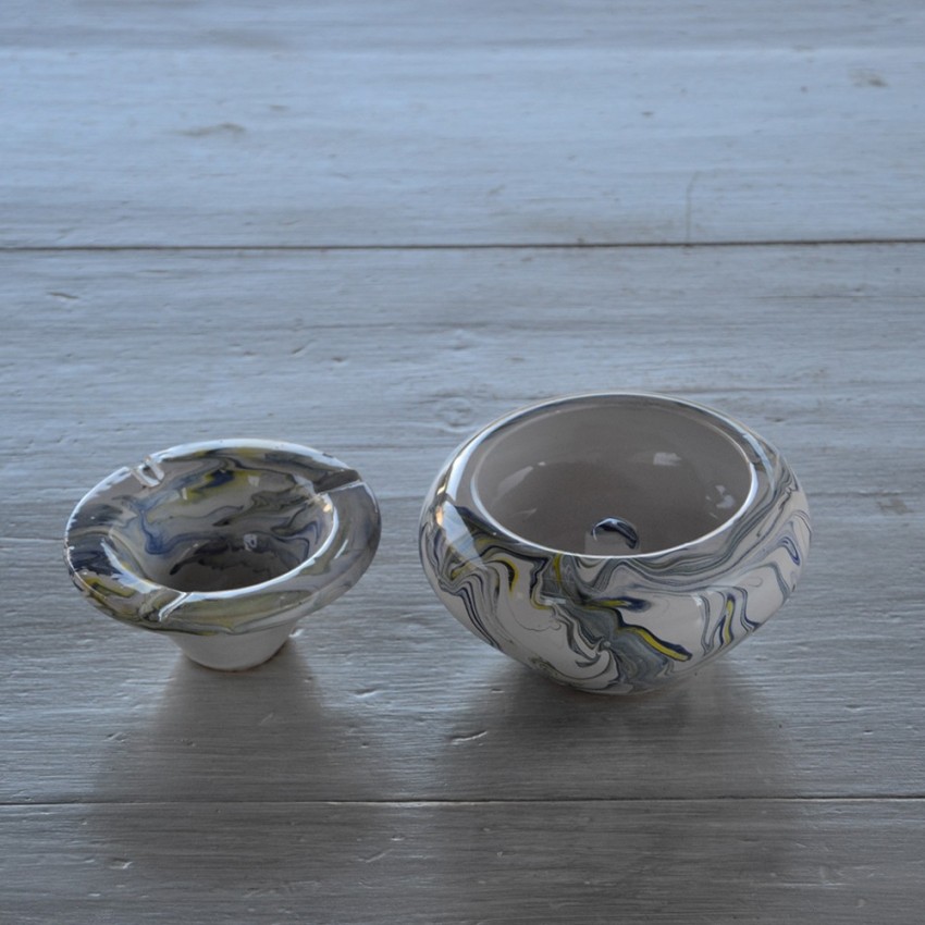 Cendrier Tunisien marbré blanc, jaune  et bleu - Petit modèle