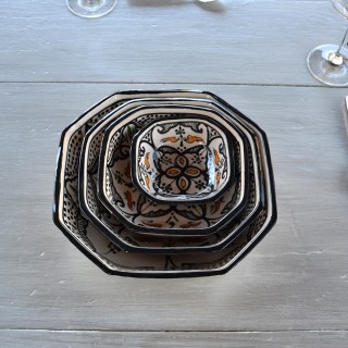 Plat octogonal Marocain noir Liseré - L 10 cm