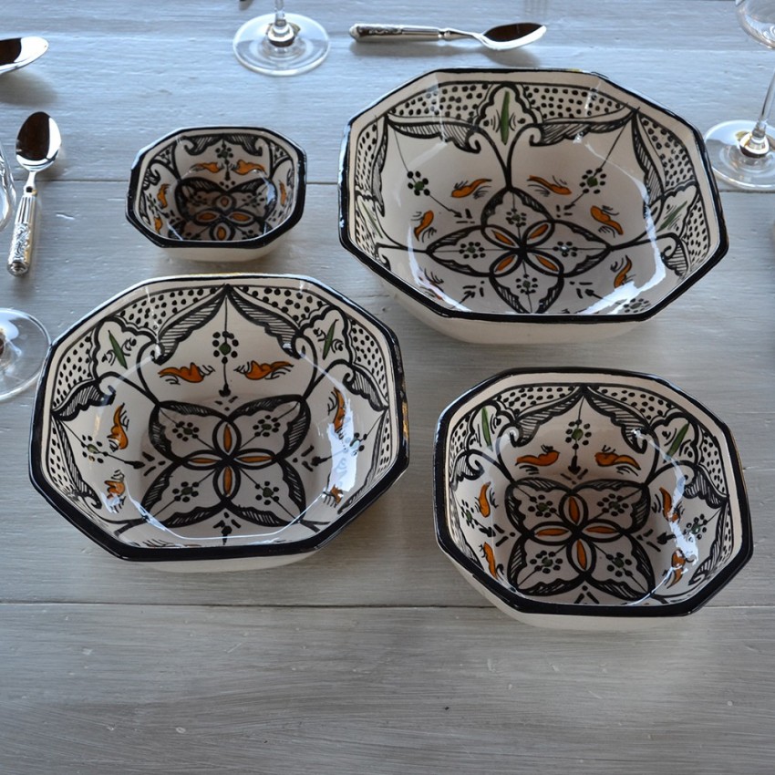 Plat octogonal Marocain noir Liseré - L 10 cm