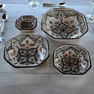Plat octogonal Marocain noir Liseré - L 10 cm