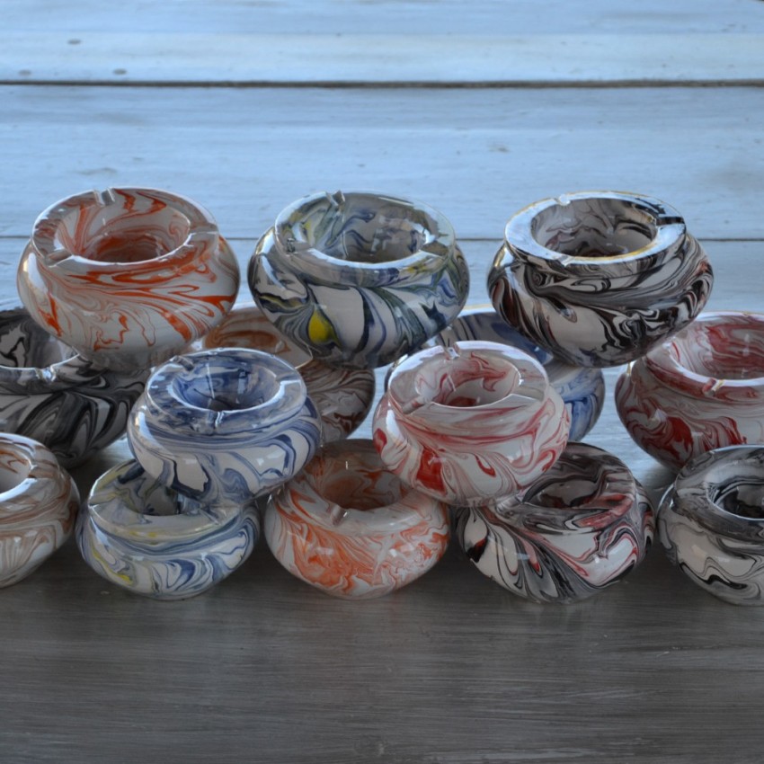 Cendrier anti fumée marbré marron et blanc - Petit modèle