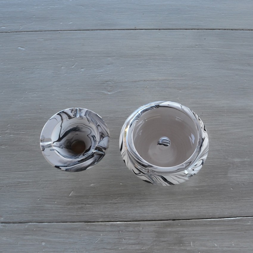 Cendrier anti fumée marbré noir - Moyen modèle