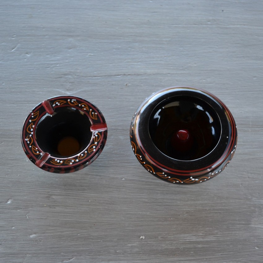 Cendrier tunisien Tatoué noir - Moyen modèle