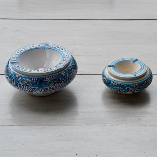 Cendrier Moyen modèle anti fumée Marocain turquoise - D 12 cm 2