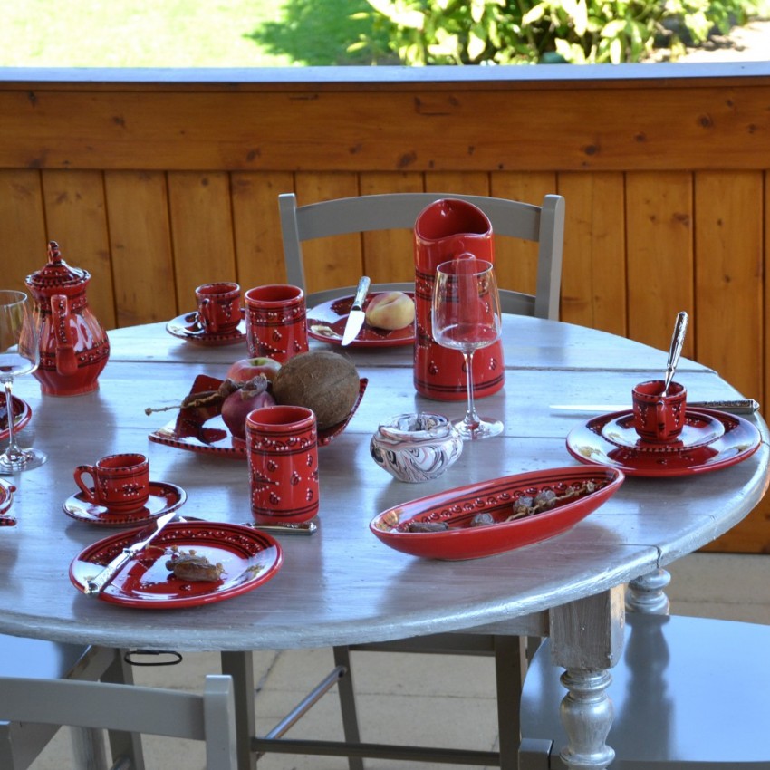 Lot de 6 assiettes à entrée ou dessert Tatoué rouge - D 20 cm