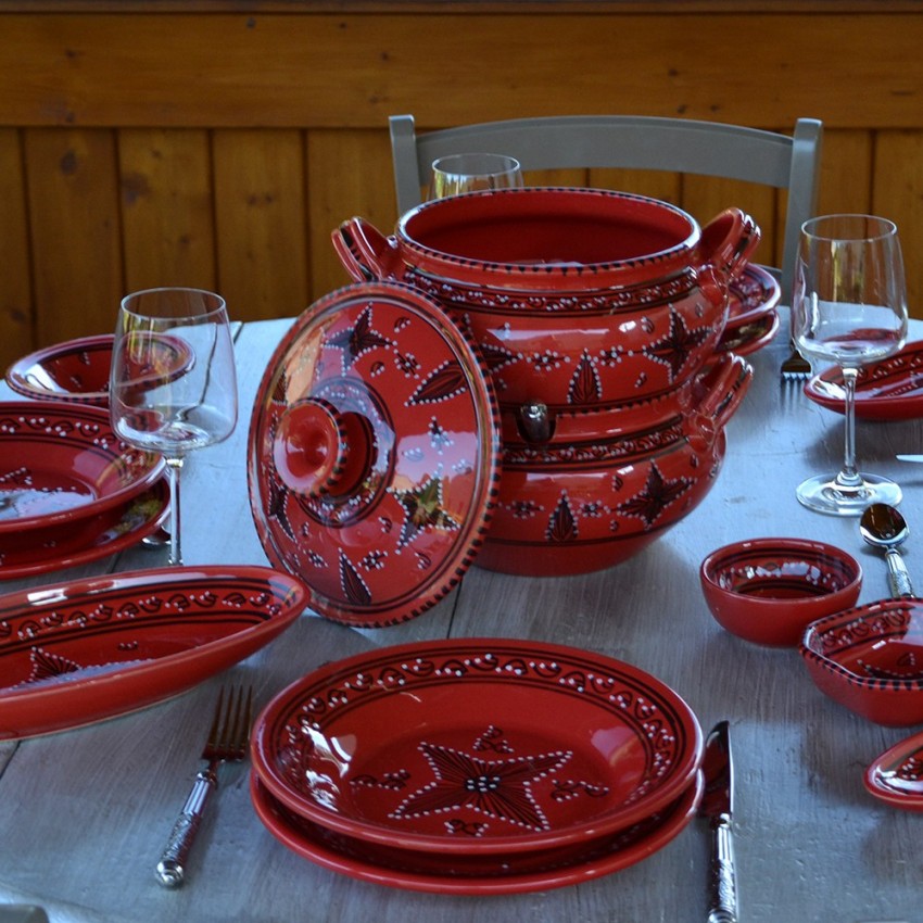 Lot de 6 assiettes à entrée ou dessert Tatoué rouge - D 20 cm