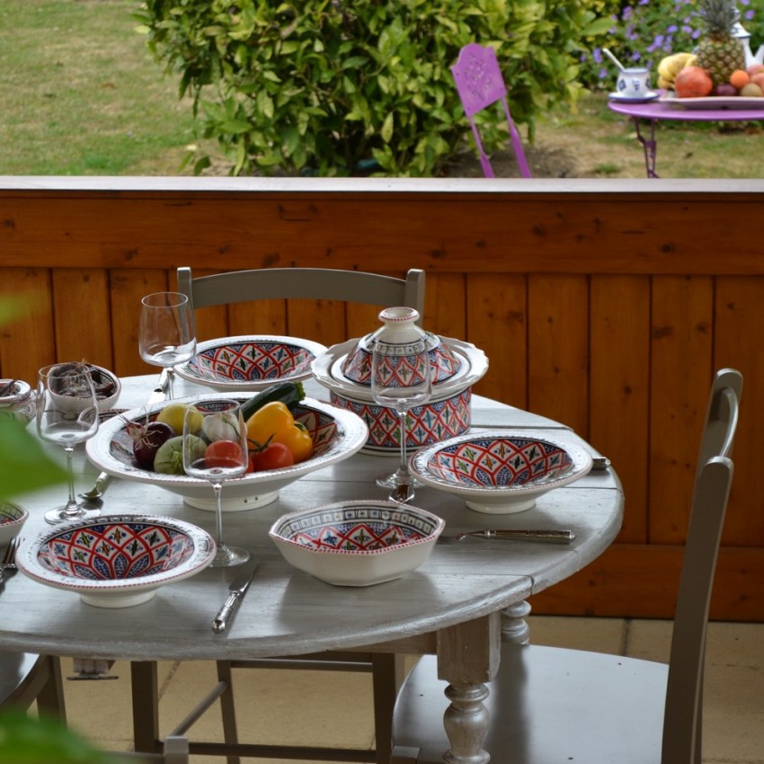 Service à couscous assiettes Tebsi Bakir rouge - 12 pers 