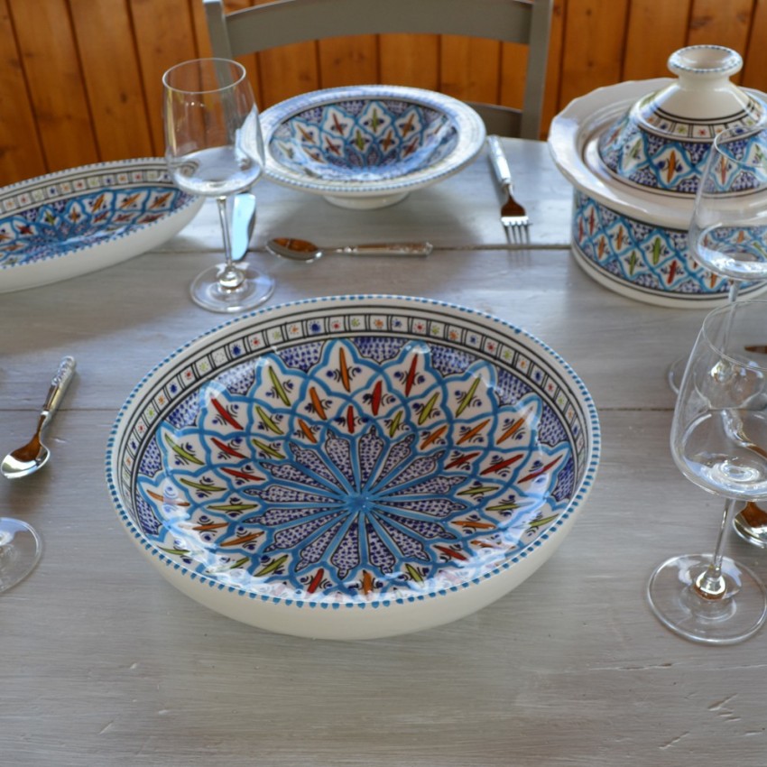 Service à couscous assiettes jattes Bakir turquoise - 6 pers