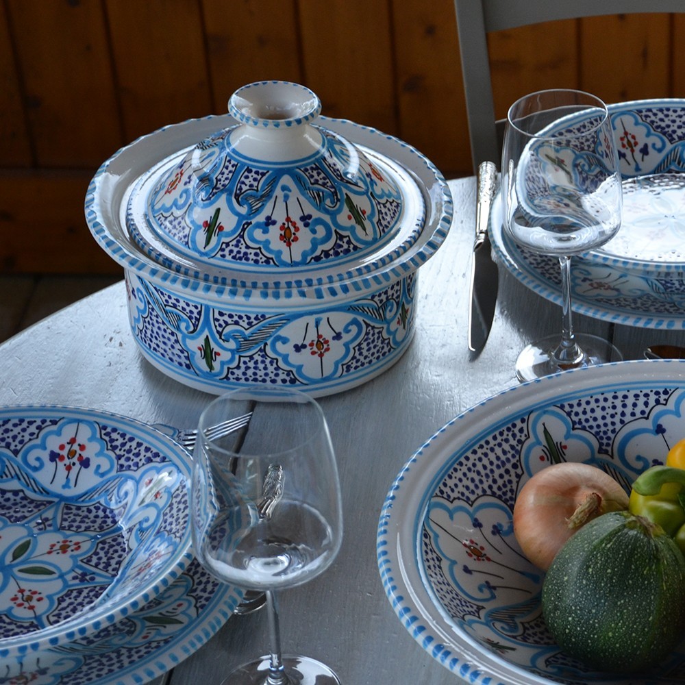YODECO Service à couscous Marocain turquoise assiettes Tebsi - 12 pers pas  cher 
