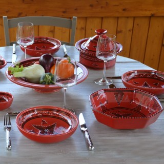 Service à couscous assiettes jattes Tatoué rouge - 12 pers
