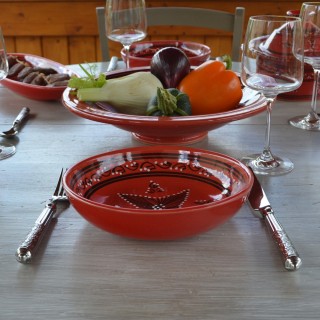 Service à couscous assiettes jattes Tatoué rouge - 12 pers