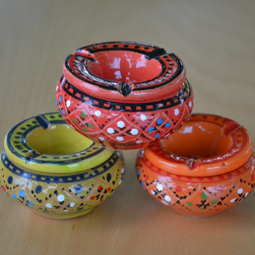 Lot de 3 mini cendriers Marrakech Rouge, Vert et Orange