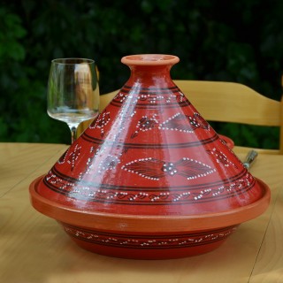 Service tajine assiettes creuses Tatoué rouge - 6 pers 