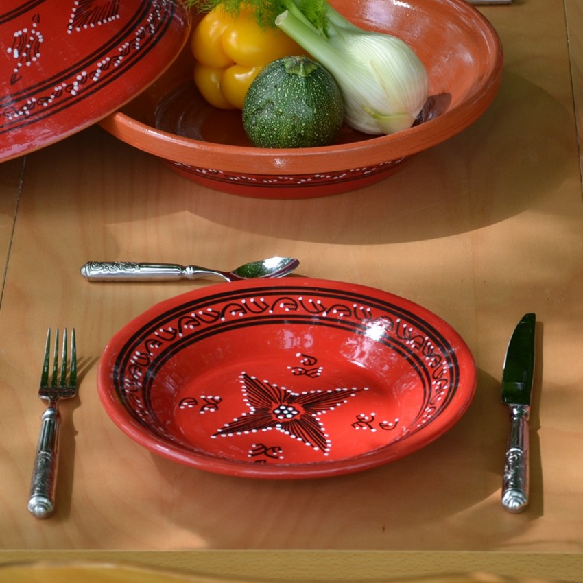 Service tajine assiettes creuses Tatoué rouge - 6 pers 