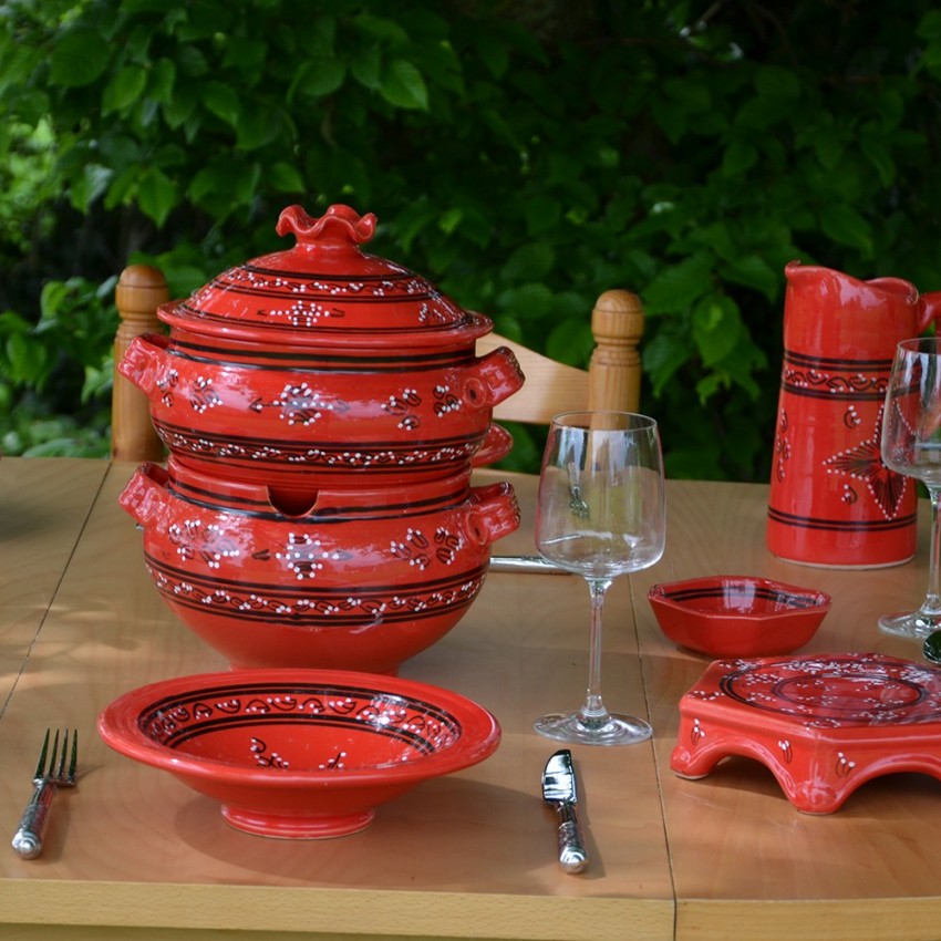 Service couscoussier assiettes Tebsis Tatoué rouge - 6 pers