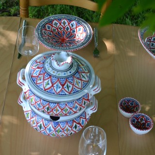 Service couscoussier avec assiettes tebsis Bakir rouge - 6 pers
