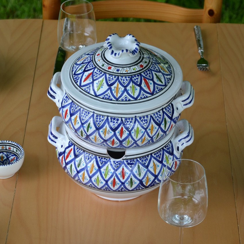 Service couscoussier assiettes Tebsis Bakir bleu - 6 pers