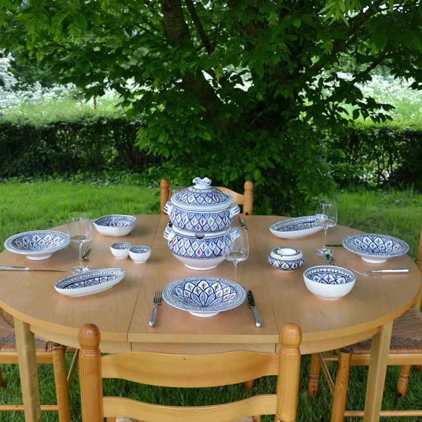 Service couscoussier assiettes Tebsis Bakir bleu - 6 pers