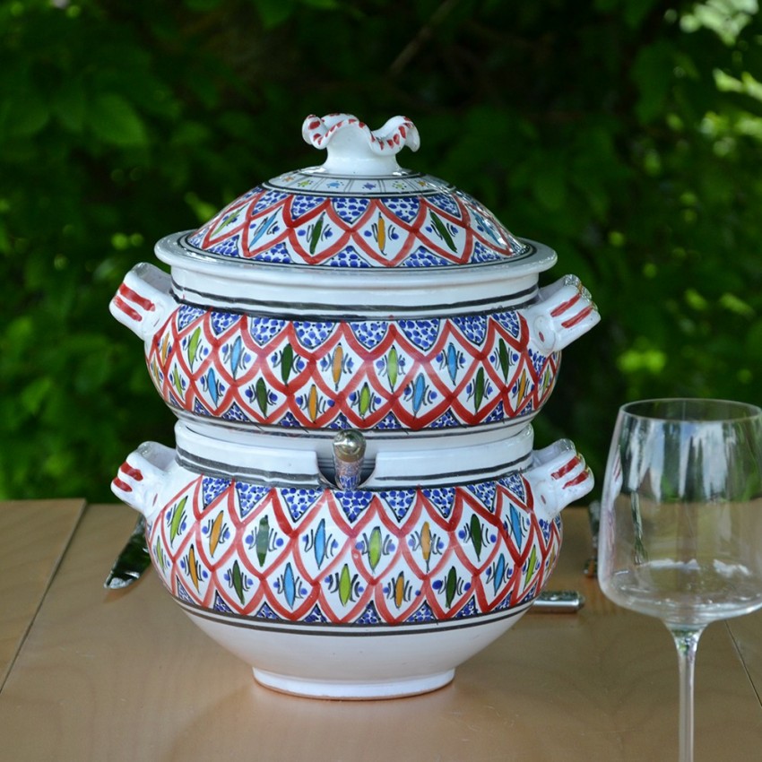 Service couscoussier assiettes Tebsis Bakir rouge - 8 pers